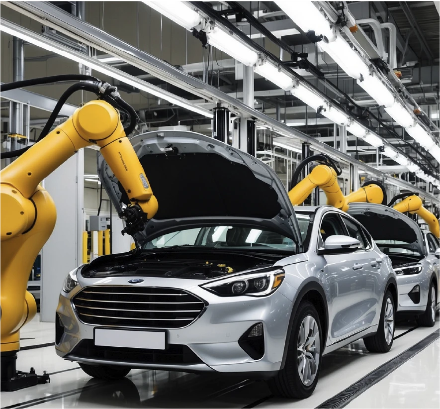 Robotic arms on an automated manufacturing line